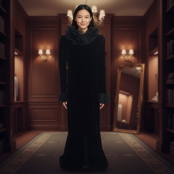 Vintage Dresses & Skirts - Nina ricci Vintage black long maxi dress size 4/6 velvet dress whimsigoth moody